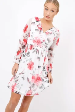 Rebellious Fashion White Floral Lace Frill Dress - Fluer