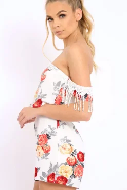 Rebellious Fashion White Floral Lace Trim Playsuit - Tamika