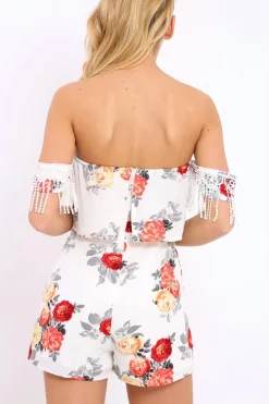 Rebellious Fashion White Floral Lace Trim Playsuit - Tamika