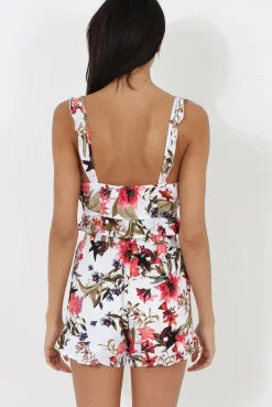 Rebellious Fashion White Floral Lace Up Two Piece - Mica