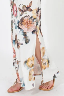 Rebellious Fashion White Floral Maxi Dress- Isabella
