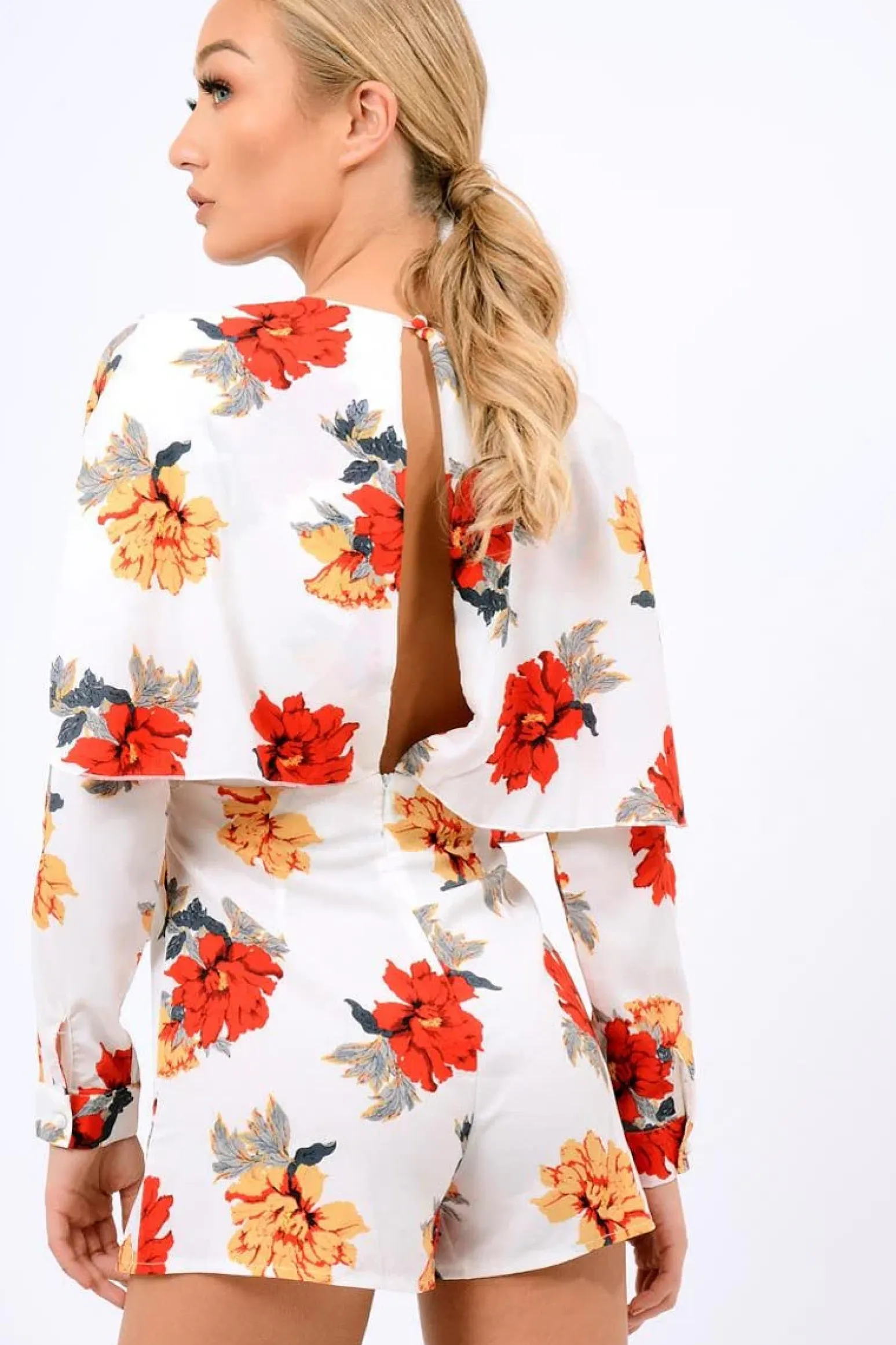 Rebellious Fashion White Floral Panel Wrap Playsuit - Ladonna