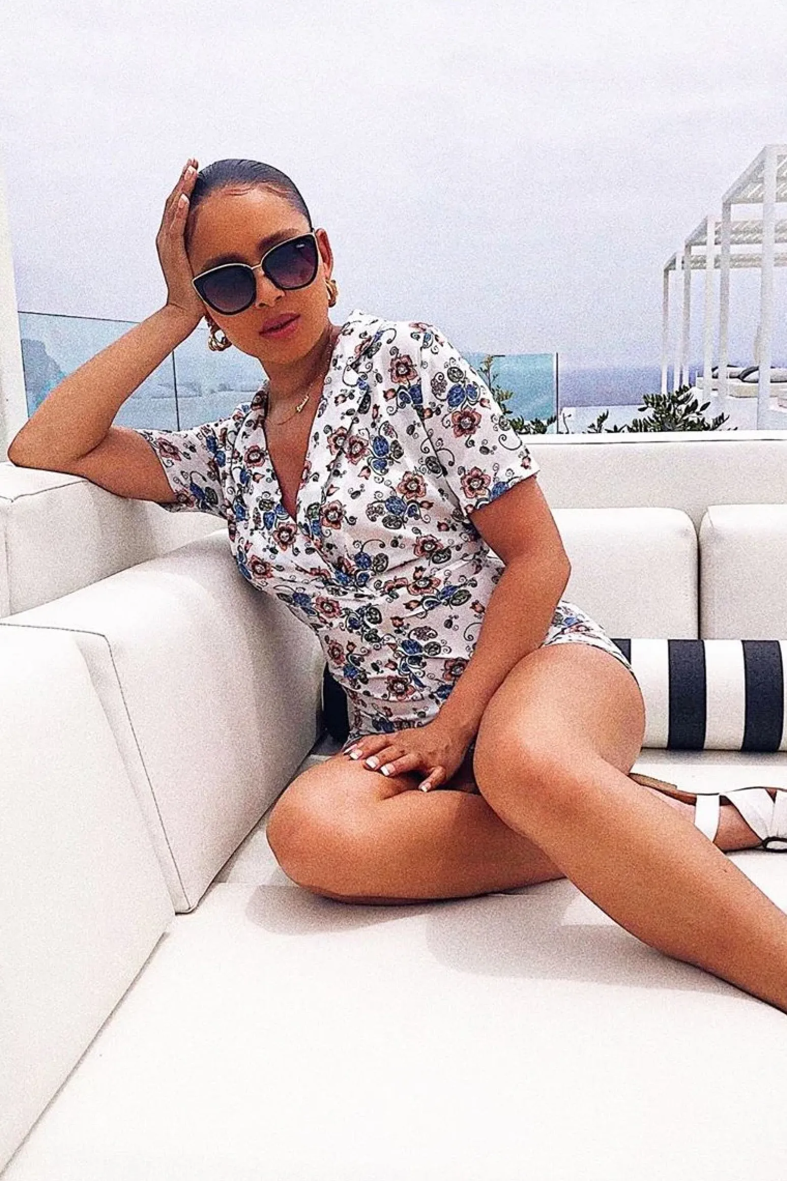 Rebellious Fashion White Floral Plunge Belted Playsuit - Sway