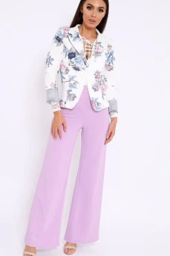 Rebellious Fashion White Floral Print Blazer - Carys