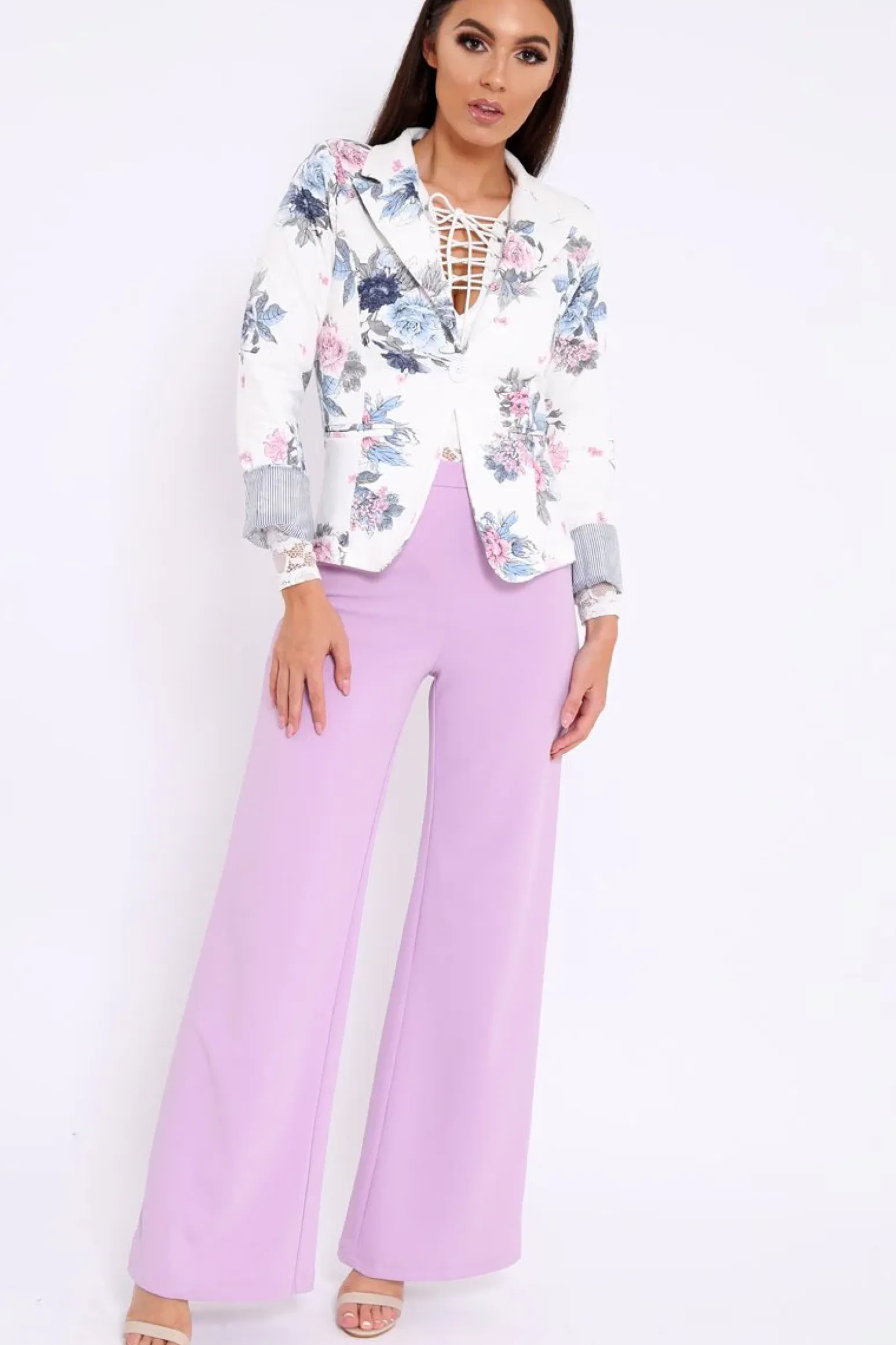 Rebellious Fashion White Floral Print Blazer - Carys