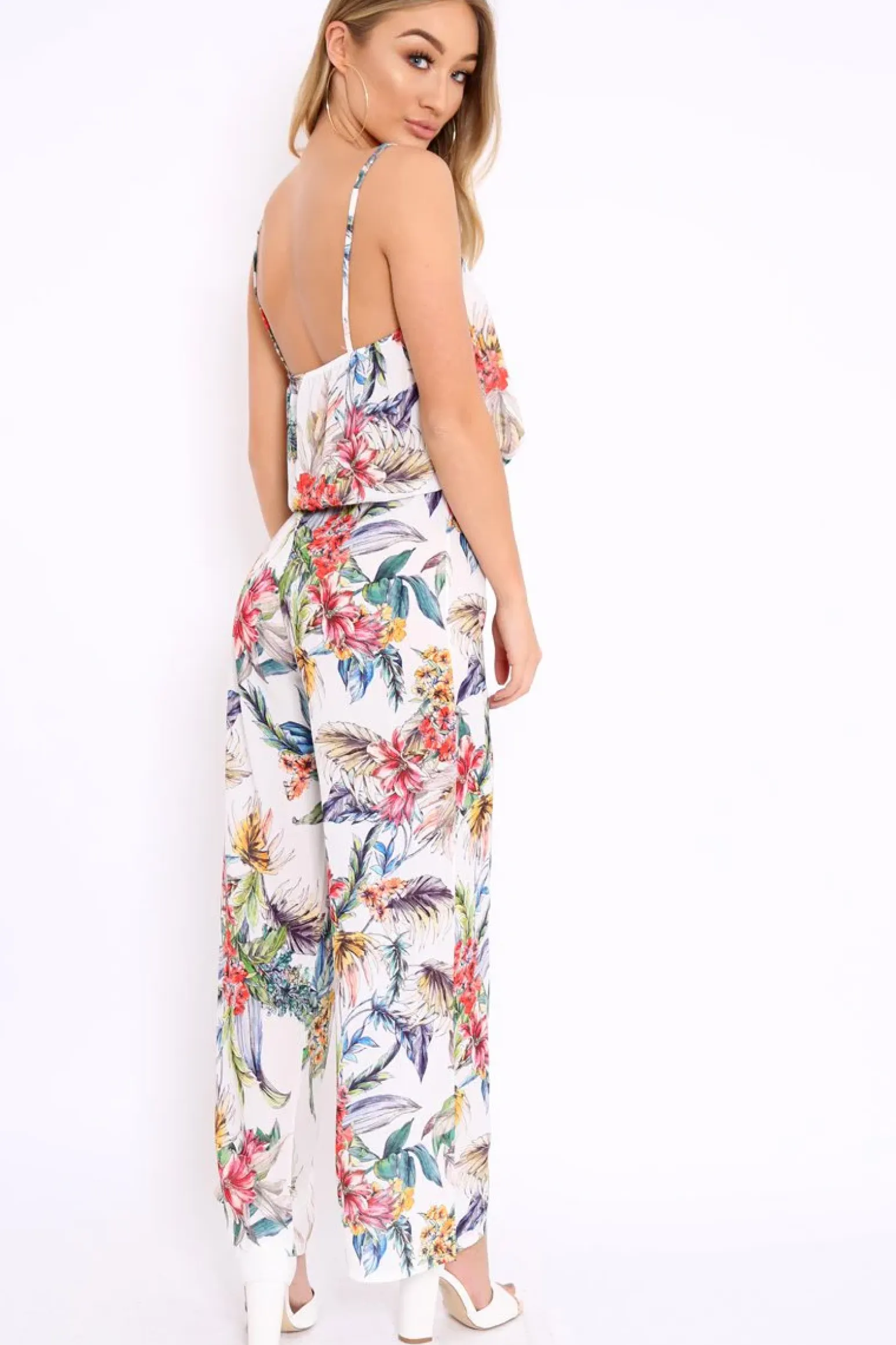 Rebellious Fashion White Floral Print Cami and Trousers Co-ord - Cassidi