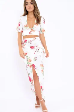 Rebellious Fashion White Floral Print Co-ord Set - Shayna