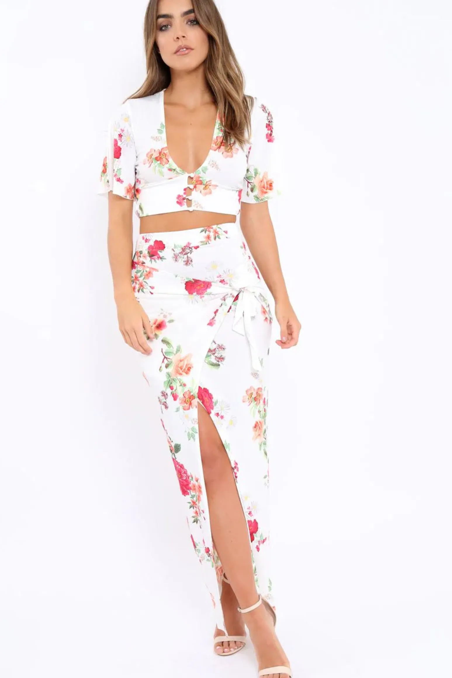 Rebellious Fashion White Floral Print Co-ord Set - Shayna