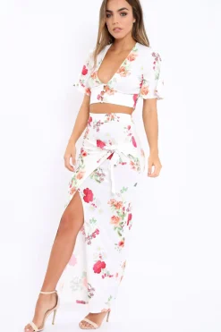 Rebellious Fashion White Floral Print Co-ord Set - Shayna