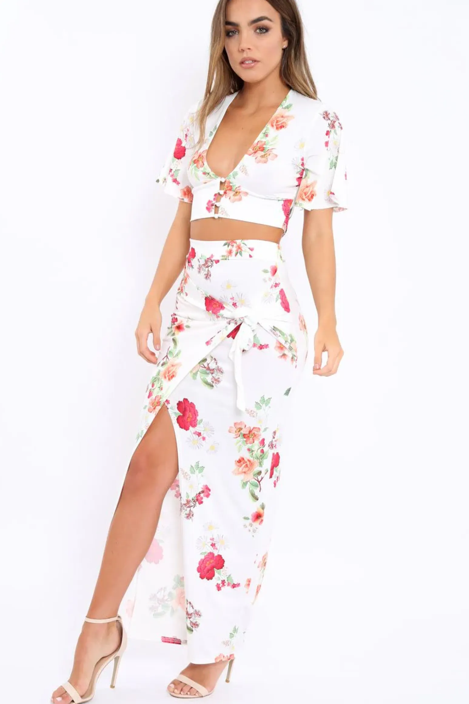 Rebellious Fashion White Floral Print Co-ord Set - Shayna