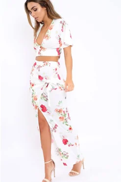 Rebellious Fashion White Floral Print Co-ord Set - Shayna