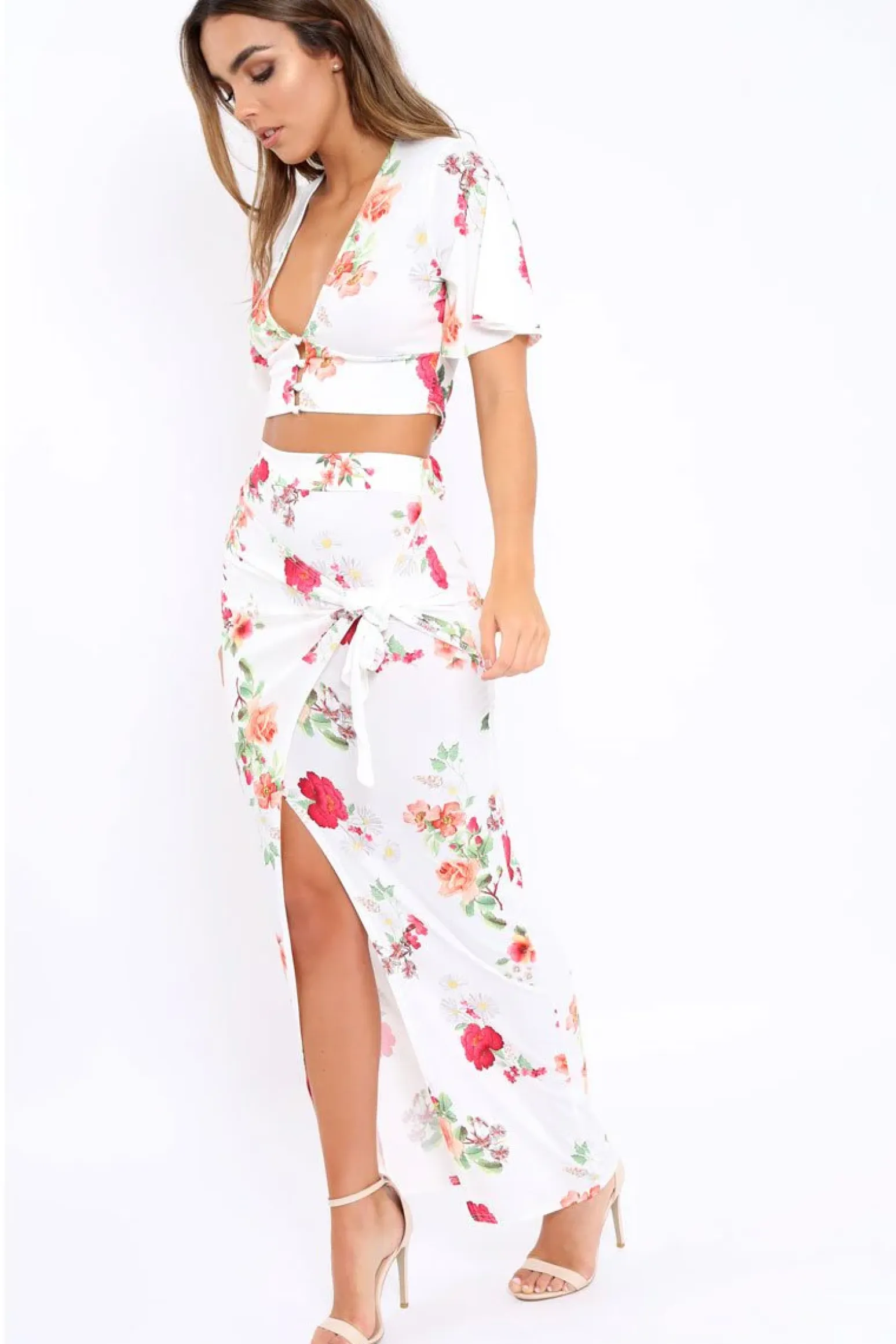 Rebellious Fashion White Floral Print Co-ord Set - Shayna