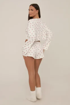 Rebellious Fashion White Floral Printed Rib Shorts Lounge Set - Darya