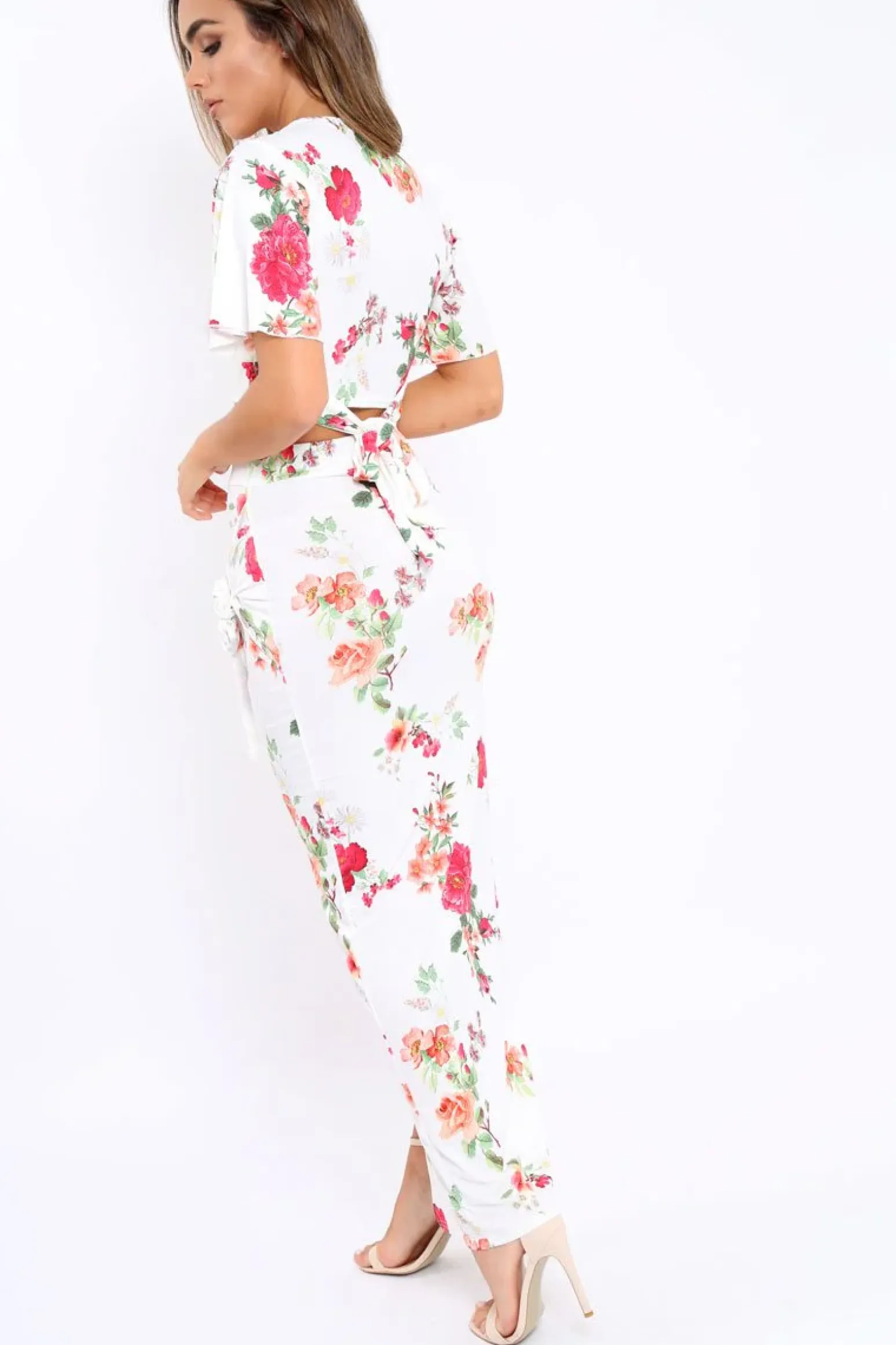 Rebellious Fashion White Floral Print Split Maxi Skirt- Shayna