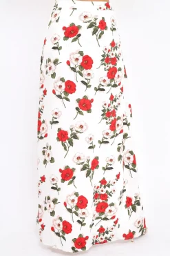 Rebellious Fashion White Floral Print Split Maxi Skirt With Shorts - Kandi