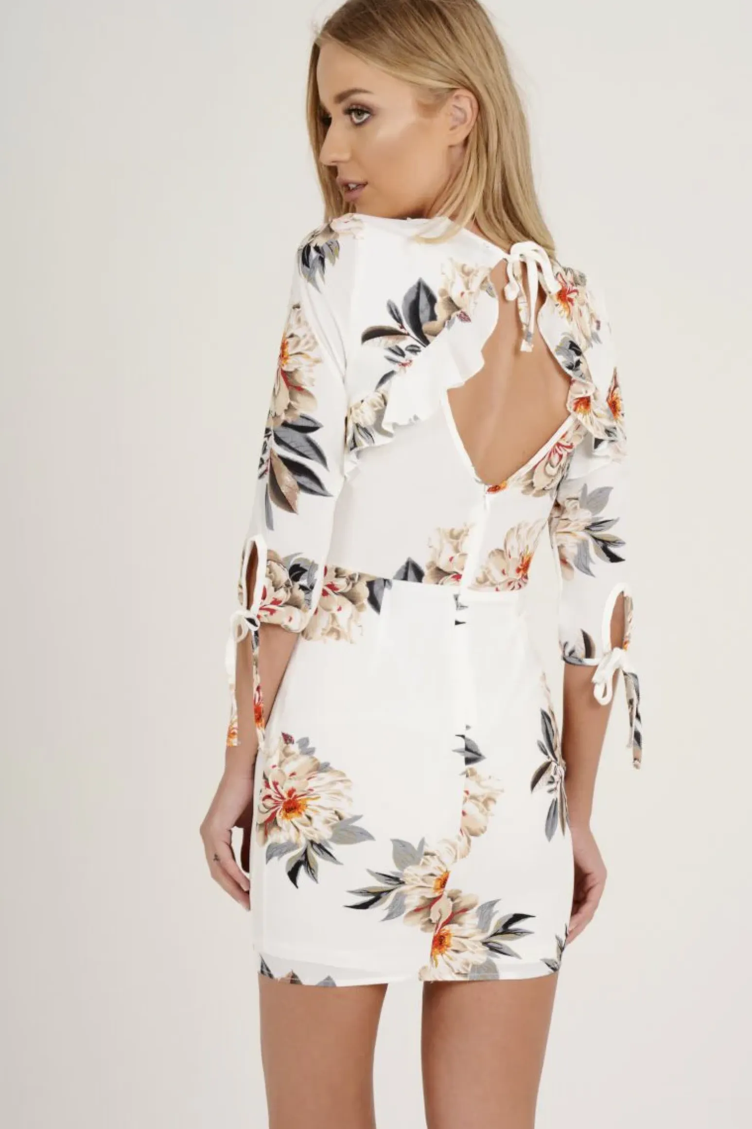 Rebellious Fashion White Floral Ruffle Side Dress - Nadine