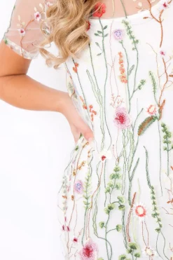 Rebellious Fashion White Floral Sheer Shift Dress - Crystal