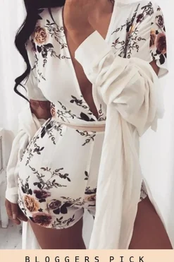 Rebellious Fashion White Floral V Cut Playsuit - Dianne