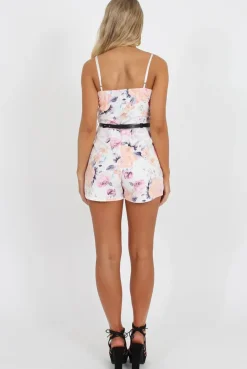 Rebellious Fashion White Floral V Front Playsuit - Adia