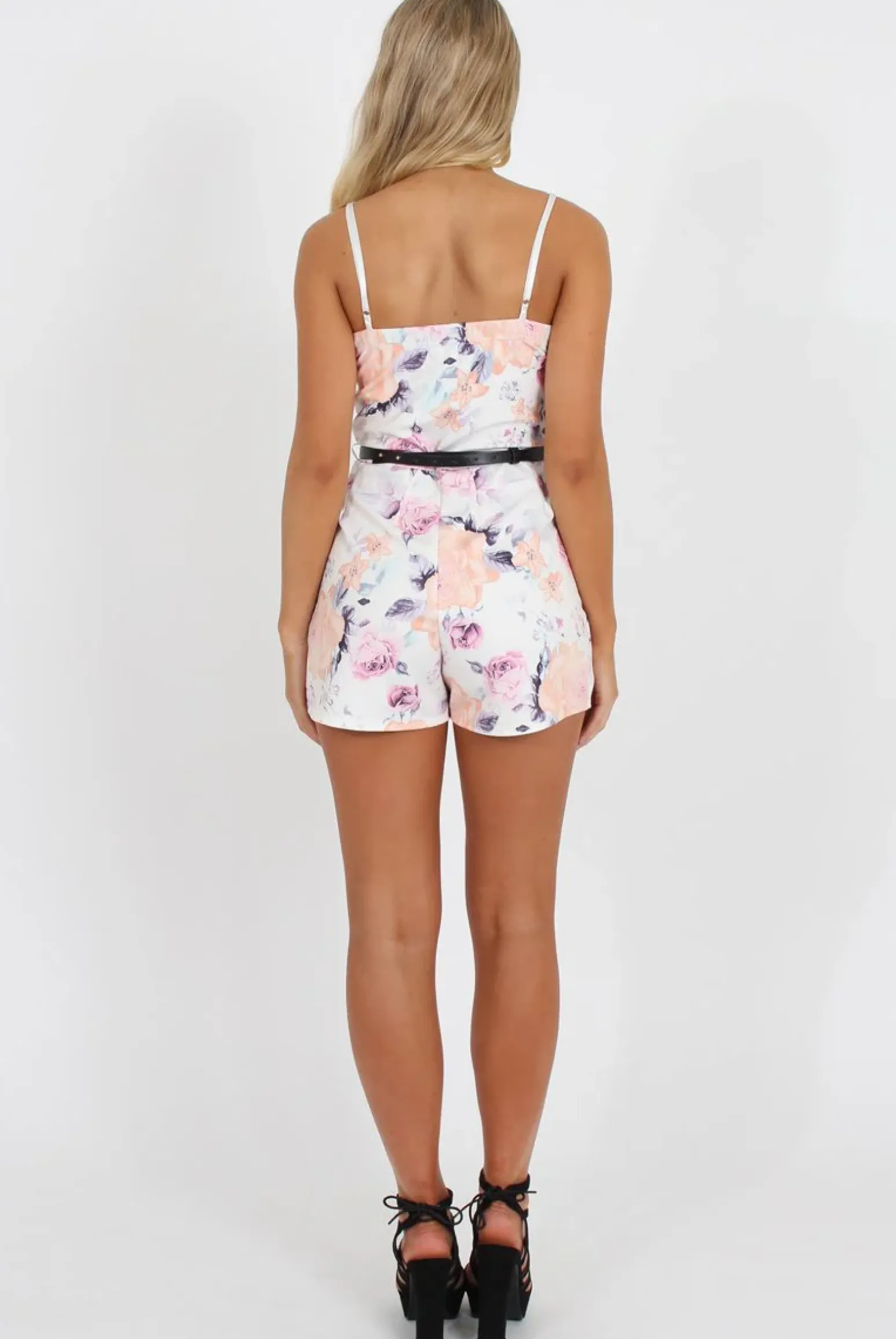 Rebellious Fashion White Floral V Front Playsuit - Adia