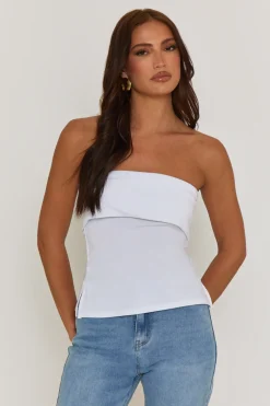 Rebellious Fashion White Fold Over Bandeau Top - Morena