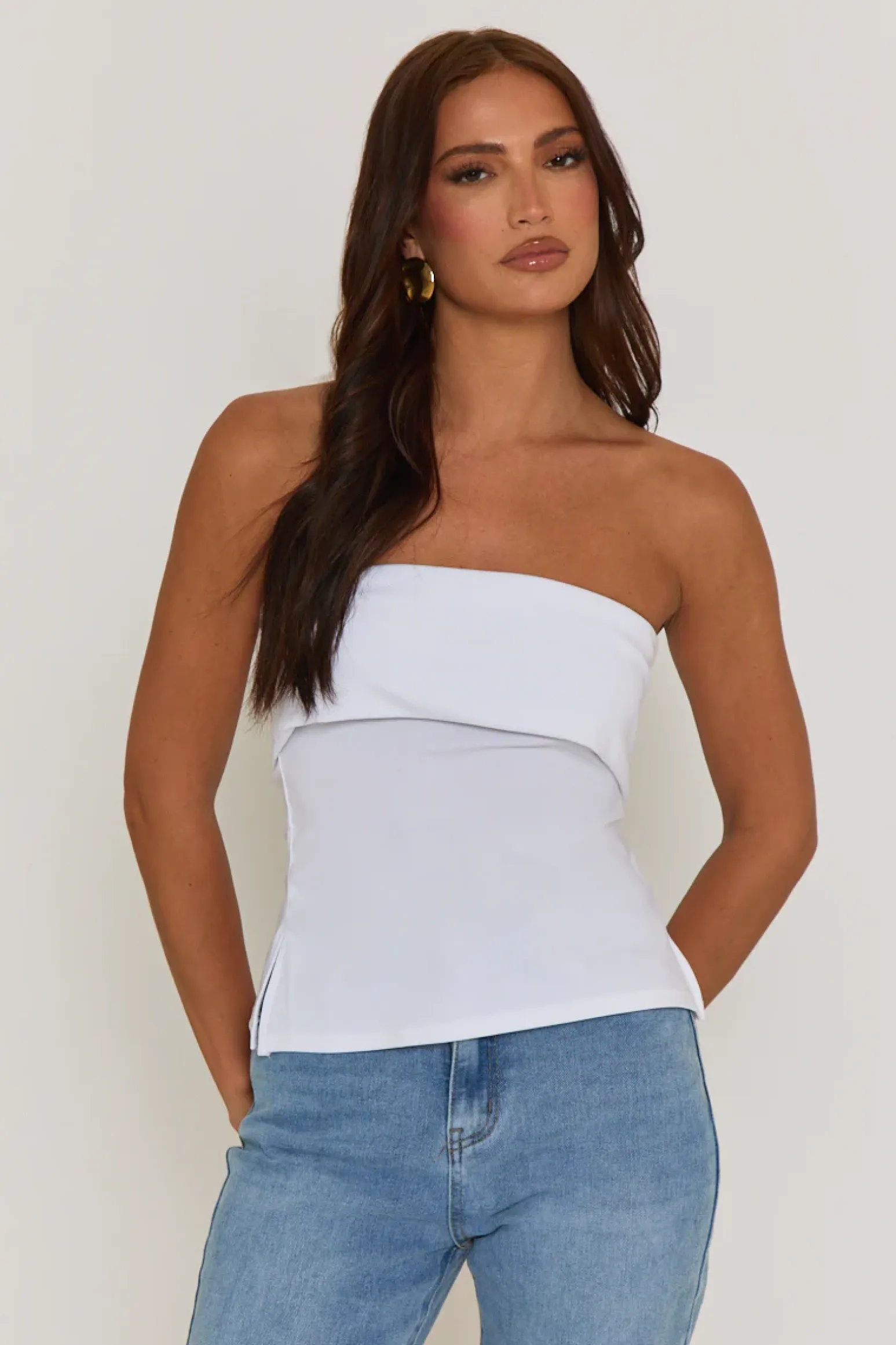 Rebellious Fashion White Fold Over Bandeau Top - Morena
