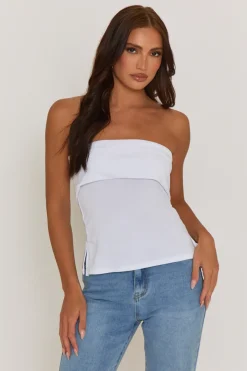 Rebellious Fashion White Fold Over Bandeau Top - Morena
