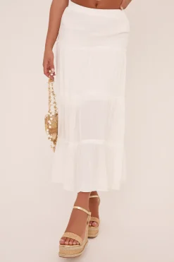 Rebellious Fashion White Frill Detail Elasticated Waist Maxi Skirt - Zena