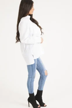 Rebellious Fashion White Frill Detail Oversized Shirt - Lydia