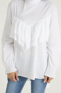 Rebellious Fashion White Frill Detail Oversized Shirt - Lydia