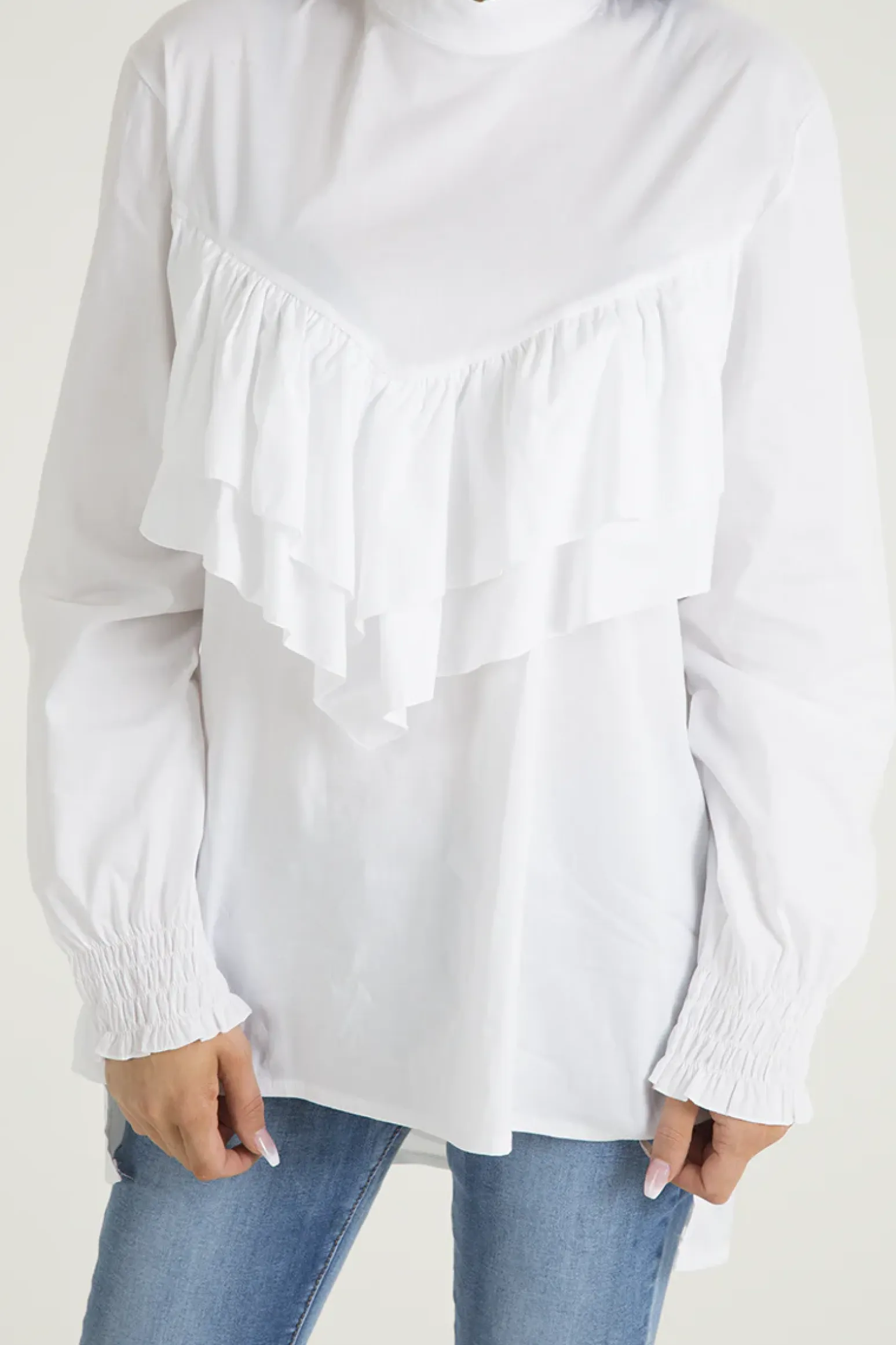 Rebellious Fashion White Frill Detail Oversized Shirt - Lydia