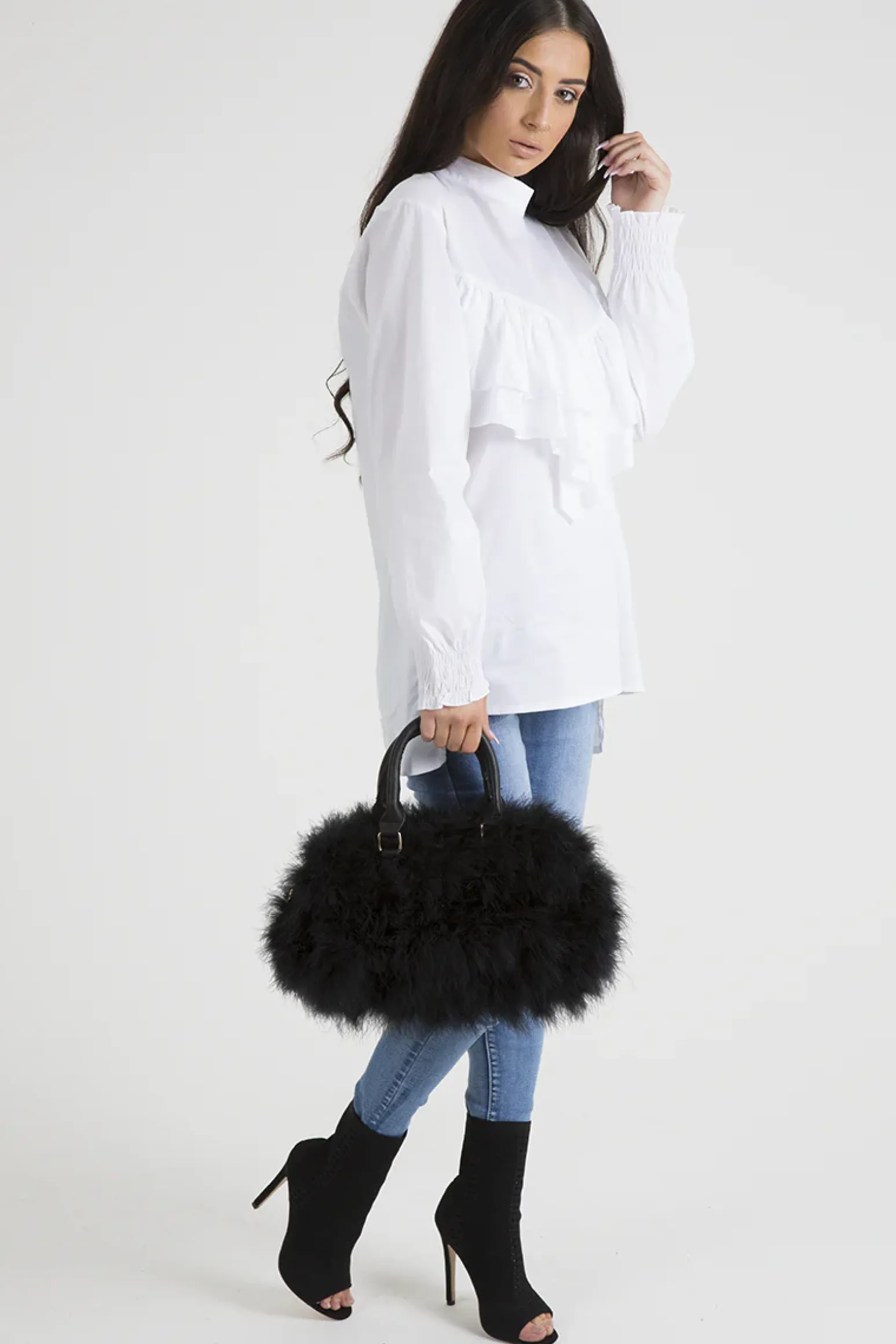 Rebellious Fashion White Frill Detail Oversized Shirt - Lydia