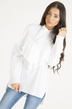 Rebellious Fashion White Frill Detail Oversized Shirt - Lydia