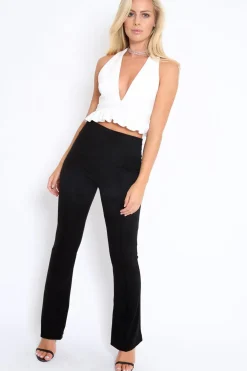 Rebellious Fashion White Frill Hem Racer Back Crop Top - Lucie