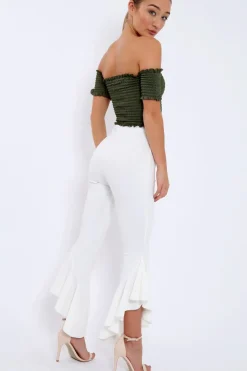 Rebellious Fashion White Frill Hem Trousers - Ashlie