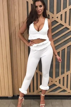 Rebellious Fashion White Frill Hem Trousers - Paisley