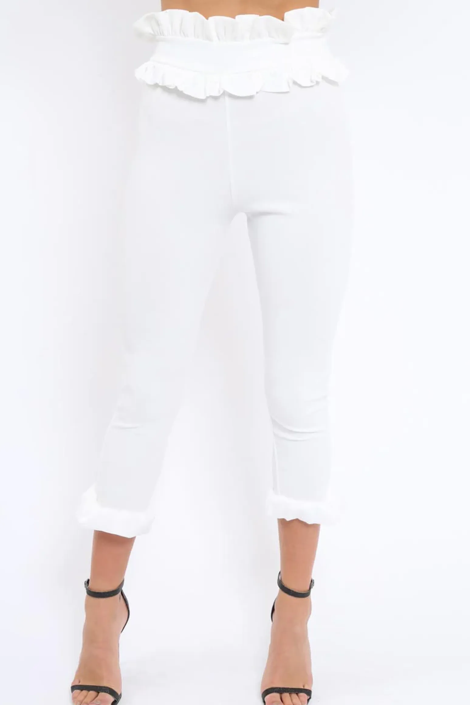 Rebellious Fashion White Frill Hem Trousers - Paisley