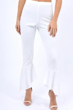 Rebellious Fashion White Frill Hem Trousers - Payton