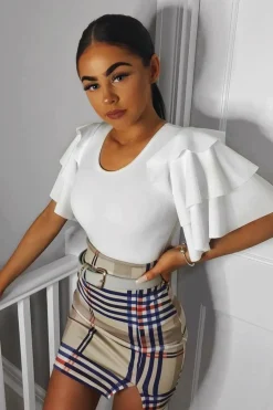 Rebellious Fashion White Frill Sleeve Co-ord Set - Demmie