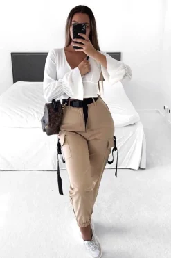 Rebellious Fashion White Frill Sleeve Plunge Neck Crop Top - Michaella