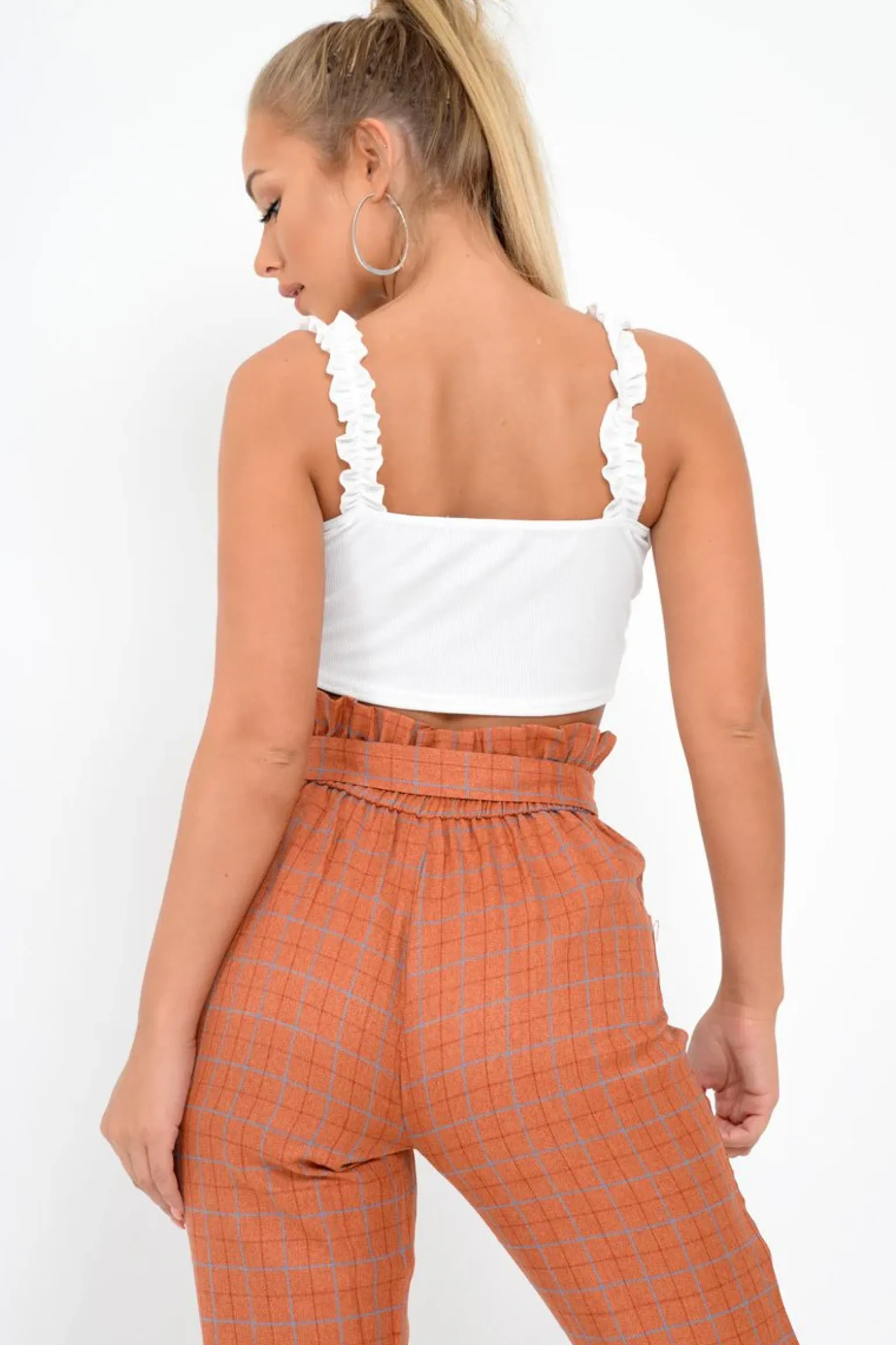 Rebellious Fashion White Frill Tie Front Crop Top - Adali
