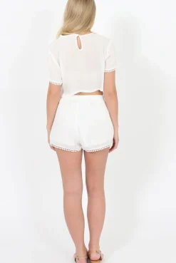 Rebellious Fashion White Fringed Two Piece - Chai