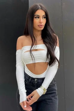 Rebellious Fashion White Front Cut out Bodysuit - Kripa