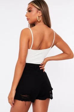 Rebellious Fashion White Front Ring Cut Out Ribbed Bodysuit - Ruba