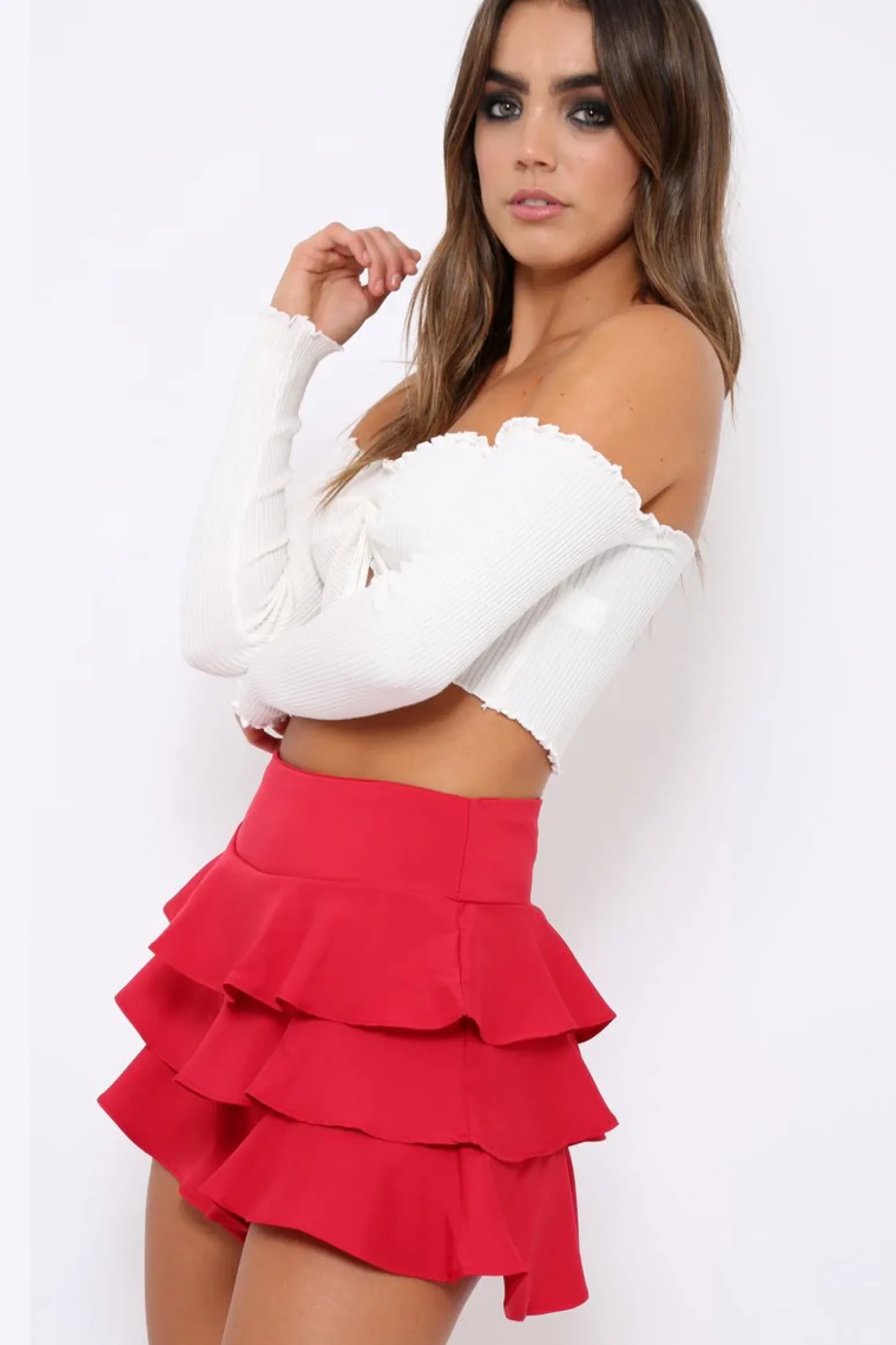 Rebellious Fashion White Gathered Middle Bardot Crop Top - Sally
