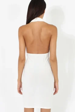 Rebellious Fashion White Halterneck Open Back Bodycon Dress - Eliza