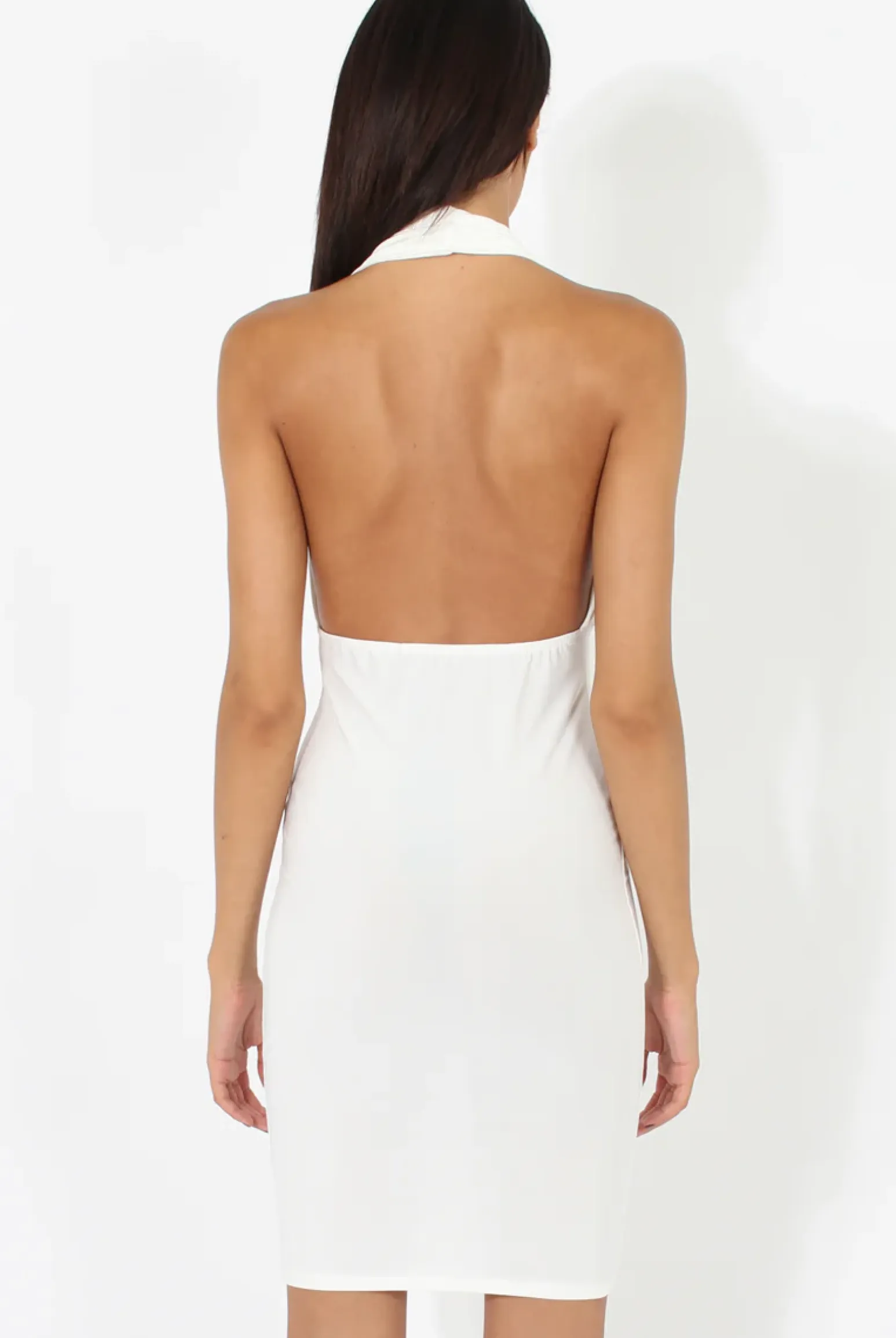 Rebellious Fashion White Halterneck Open Back Bodycon Dress - Eliza