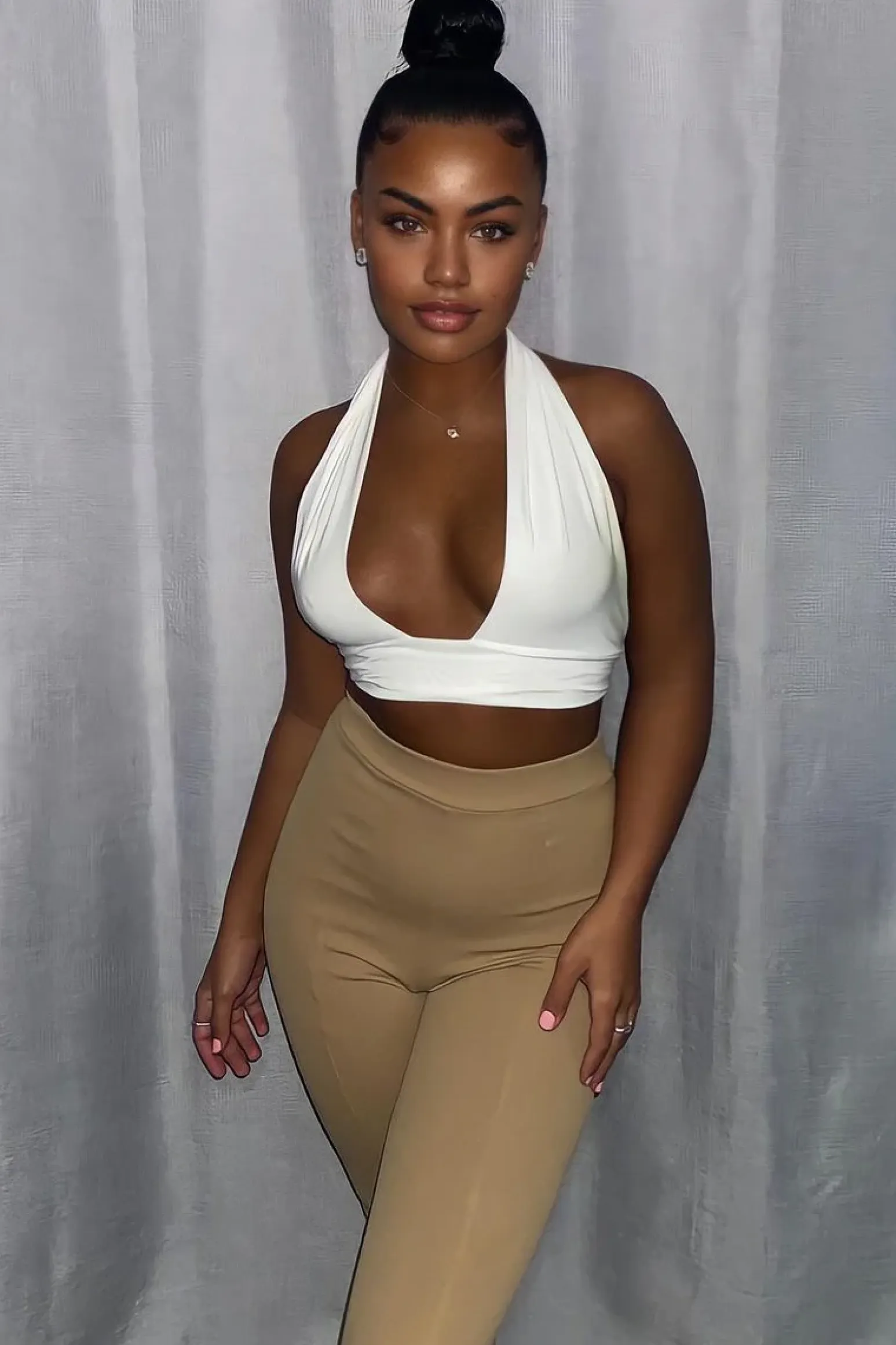 Rebellious Fashion White Halter Neck Slinky Crop Top - Jessabel