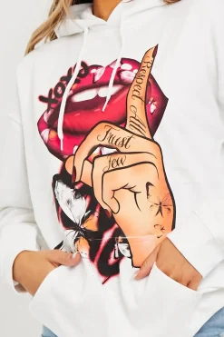 Rebellious Fashion White Hand Graphic Slogan Hoodie - Kyrie