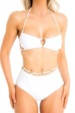 Rebellious Fashion White Heart Detail High Waist Bikini - Franki
